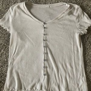 L Cream Ribbed Tee